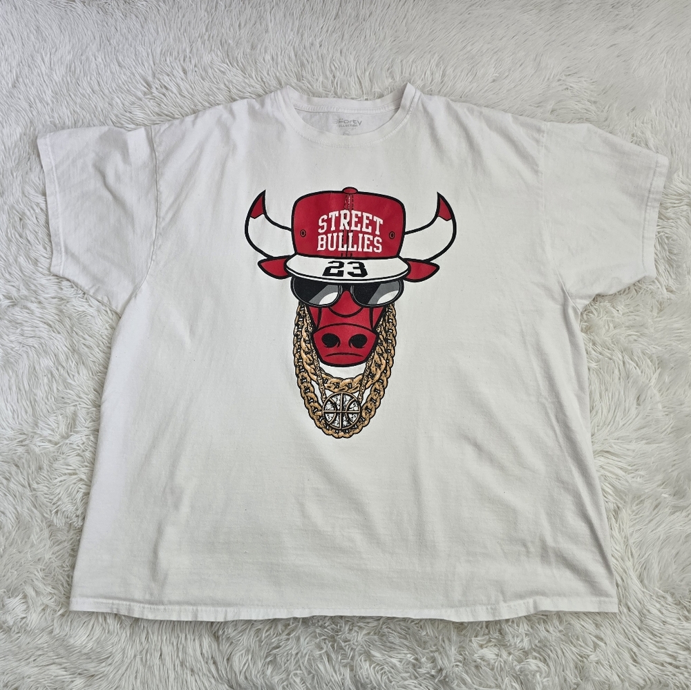 90s Inspired Chicago Bulls Street Bullies Gold Chain White‎ Graphic Tee 3XL - Picture 7 of 12